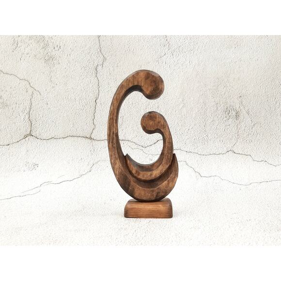 Handmade Carved Wooden Figurine Mother's Love Unique Home Decor - Picture 3 of 3